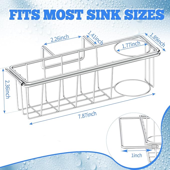 Sponge Holder for Double Kitchen Sink, 3-in-1 Sink Caddy, Brush, Dish Towel, Sponge Sink Organizer Liquid Drainer Rack - SUS304 Stainless Steel