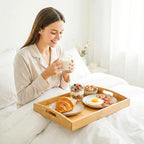 Bamboo Serving Tray with Handles Set of 2 - Decorative Wooden Trays for Eating, Working, and Storing, Suitable for Use in Bedroom, Living Room, Kitchen, Bathroom, Outdoor Scenarios and More