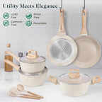 Pots and Pans Set Non Stick, 11pcs Ceramic Cookware Set, Non Toxic Induction Kitchen Cookware Sets, Nonstick Cooking Set with Stay Cool Handle, 100% PFOA Free, Cream