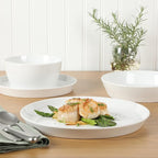 Martha Stewart Selma Chip & Scratch Resistant Dinnerware Set Service for 4 (16pcs) – White Plates and Bowls, Durable Dishwasher and Microwave Safe Dishes Set for Everyday Use