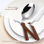 Silverware Set, 20 Piece Mirror Flatware Set 18/8 Stainless Steel Eating Utensils With Wooden Handle, A Complete Tableware Cutlery For Most Families,Knife Fork Spoon Service For 4 Dishwasher Safe
