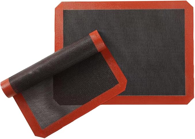 Silicone Baking Mat with Microperforated,Non Slip Reusable Eclair perforated Baking Sheets,Oven Liner for Oven, Cookie Tray, Pizza Mat, Heat Resistant,16.5 * 11.6 inch (2, Red)