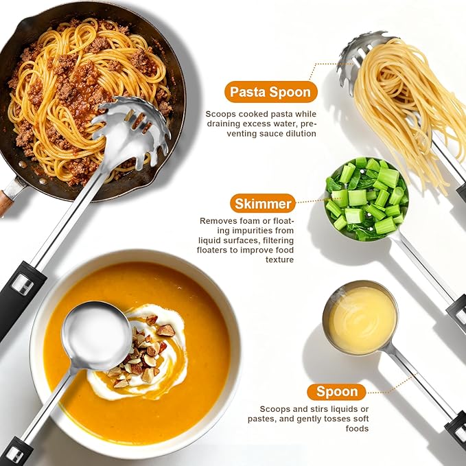 46Pcs 18/8 Stainless Steel Kitchen Utensils Set, Stainless Steel Cooking Utensils, Complete Tools with Metal Kitchen Gadgets for Beginner Cooks, Apartment Dwellers, Homemakers, Dishwasher Safe