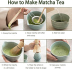 Matcha Kit Set, Matcha Whisk Set Includes Matcha Bowl And Holder, Bamboo Matcha Whisk, Scoop and Matcha Sifter, 17 oz Mottled Blue Glaze Ceramic Matcha Kit for Tea Lovers