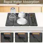 Small Stone Dish Drying Mat for Kitchen Counter, 2 PCS 16"×12" & 8"x4" Quick Dry Stone Mats, Foldable Water Absorbing Diatomite Drying Dish Pad for Countertop Bottles Utensils Cups(Dark Gray Ink)