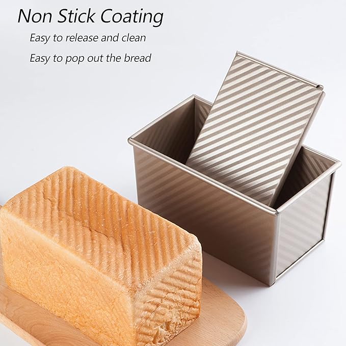 Pullman Loaf Pan with Lid, 1Pound Dough Capacity Rectangular Bread Pan, Non-Stick Long Bread Pans for Homemade Bread, 9x4inch Pullman Loaf Pan with Dough Scraper Cutter for Sandwich Bread