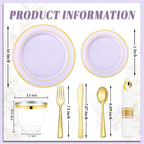 WDF Partyware 350PCS Purple Plates Disposable - Purple Plastic Plates 50Guests Lavender Disposable Dinnerware Sets with Rolled Napkins for Wedding/Birthday/Baby Shower/Mother's Day