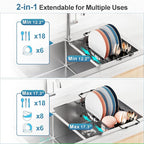 iSPECLE Small Sink Dish Drying Rack, 9" W Expandable Compact Rust Resistant Dish Drainer for RV Apartment Kitchen, Dish Rack with Lock Knob, Arms with Non Slip Rubber, Black