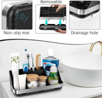 GFWARE Black Toothbrush Holder - 7 Slots Bathroom Organizer Countertop with Drainage Matte Black Electric Toothbrush and Toothpaste Holder for Bathroom Accessories Sink Storage
