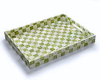 CHI AN HOME 15.8" x 11.8" Decorative Rectangular Tray with Natural Capiz Shells, Checkered Tray with Handles, Serving Tray for Ottoman, Coffee Table, Kitchen Counter Home Decor (Pistachio Green)
