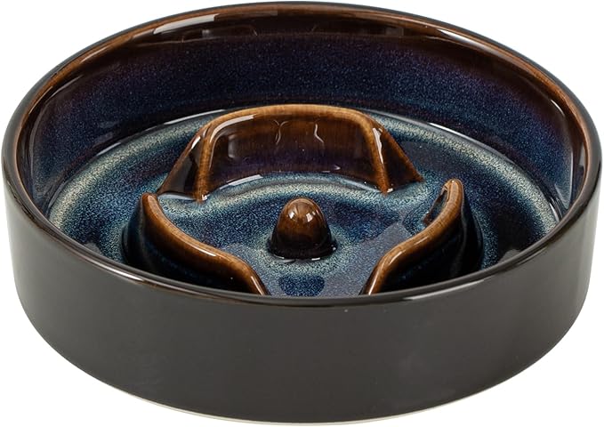 Havniva Ceramic 0.9 Cup Dog Bowl Slow Feeder for Small Dog and Cat, 6.1inch Pet Slow Dish, Stop Bloat, Preventing Choking(Single Bowl, Starry Sky)
