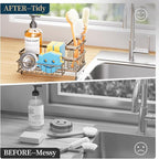 Consumest Sponge Holder for Kitchen Sink - Auto Draining Sink Caddy Organizer with Detachable Rack, High Brush Holder, Kitchen Countertop Storage Accessories, Sand Nickel