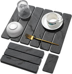 Small Stone Dish Drying Mat for Kitchen Counter, 2 PCS 16"×12" & 8"x4" Quick Dry Stone Mats, Foldable Water Absorbing Diatomaceous Earth Drying Dish Pad for Countertop Bottles Utensils Cups(Dark Gray)