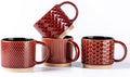 GBhome 6 OZ Stackable Coffee Mugs, Ceramic Coffee Mugs with Texture Patterns for Man,Woman,Dad,Mom, Modern Coffee Cups Set of 4 for Espresso/Cappuccino/Cocoa. Dishwasher&Microwave Safe,Red