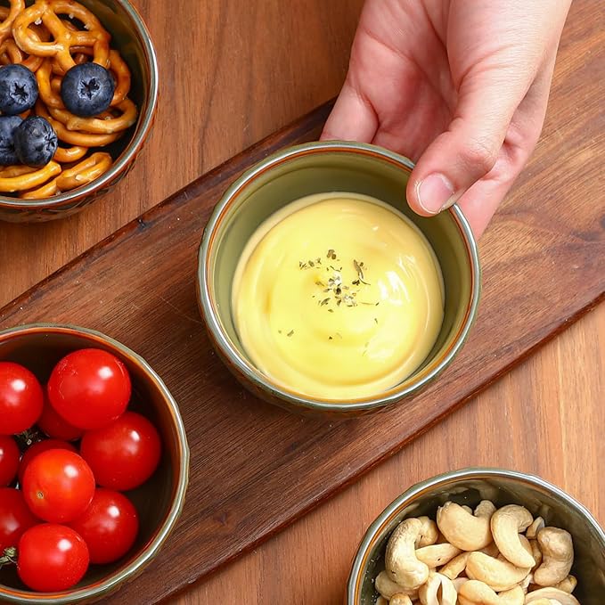 Sureasy Mini Ceramic Dipping Bowls – 4 oz, 3.5 Inch Small Bowls for Sauces & Side Dishes, Microwave & Dishwasher Safe, Set of 4, Green