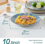 vancasso Dinner Plates Set of 6-10.5 Inch Ceramic Plates, Microwave, Oven and Dishwasher Safe, Colorful Bohemian Style Dishes for Kitchen