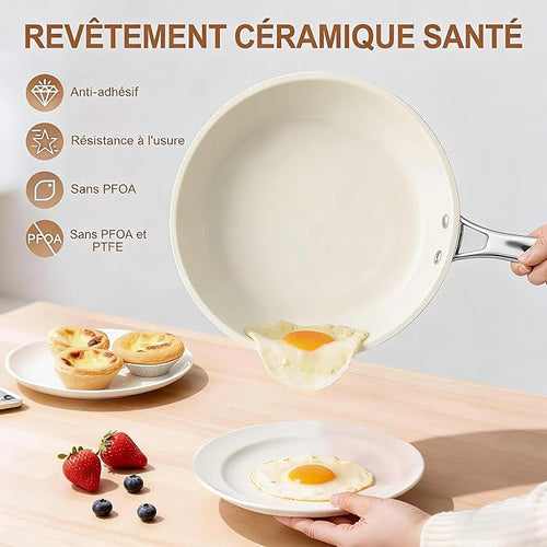 9.25 Inch and 11 inch Ceramic Nonstick Frying Pan Skillet - PFAS-Free, Non-Toxic, Oven Safe & Induction Ready, Aluminum Cookware with Stainless Steel Handle
