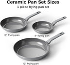 Sanho Nonstick Frying Pans Set, Ceramic Pan Skillet, Non Toxic Pans for Cooking, 8" 10" 12" Ceramic Frying Pan Set PFAS & PTFE & PFOA Free with Stay Cool Handle, Dishwasher & Oven Safe, Gray