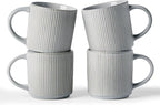 famiware Coffee Mug Set for 4, Star 12 oz Catering Mugs Cup Set with Handle for Coffee, Tea, Cocoa, Milk - Ceramic Stoneware Drinkware Set, Matte Grey