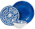 Melamine Dinnerware Set - 12 Pcs Dinner Dishes Set for 4, Plates and Bowls Set for Indoor & Outdoor Use- Dishwasher Safe, Unbreakable, Blue