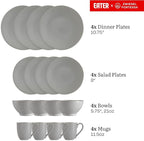 Eater x Zwiesel Fortessa Tempus Stoneware, 16 Piece Dinnerware Set (Service for 4), Smoke