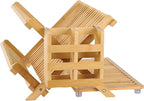 NOVAYEAH Bamboo Dish Drying Rack with Utensil Holder, Collapsible Wooden Dish Drainer Rack, 3-Tier Large Folding Drying Holder for Kitchen Counter 51 pcs Grid