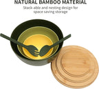ECOWAY Salad Bowls Set of 3 with Lid & Serving Utensils, Colorful Serving Bowls, Bamboo Fiber Salad Bowls with Bamboo Lid, Kitchen Bowls for Salad, Kitchen Eating, Pasta, Popcorn, Fruit (3 Colors)
