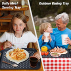 2PCS Large Non-Slip Serving Tray with Handles TV Lap Trays for Eating on Couch Food Serving Tray with Silicone Grippy Dots for Dinner Snack Fruit Dessert Breakfast (Black - 2pcs)