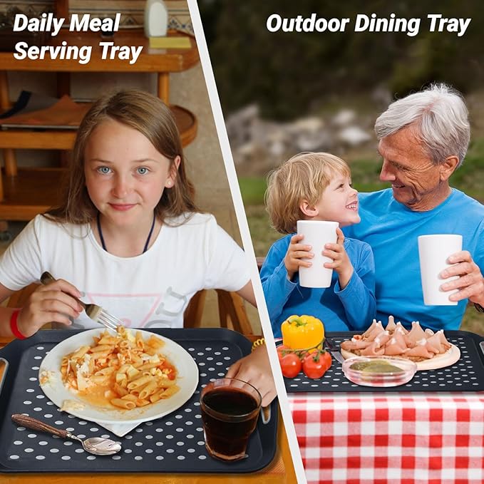 1PCS Large Non-Slip Serving Tray with Handles TV Lap Trays for Eating on Couch Food Serving Tray with Silicone Grippy Dots for Dinner Snack Fruit Dessert Breakfast (Black - 1pcs)
