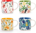 Frcctre Set of 4 Ceramic Coffee Mug Set, Large 15 Ounce Ceramic Tea Cup with Handle, Vintage Hand Painted Floral Porcelain Mug Colorful Restaurant Mug for Coffee, Tea, Milk, Hot Cocoa