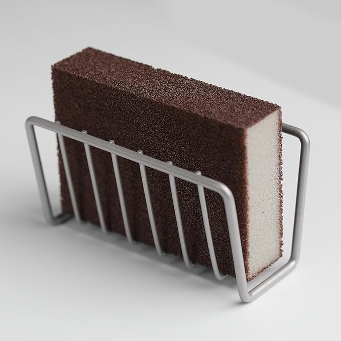 Sponge Holder for Kitchen Sink, Stainless Steel Sink Caddy with Strong Suction Cups, Rustproof Suction Sponge Holder Organizer for Sponge, Scrubber & Brush – Silver
