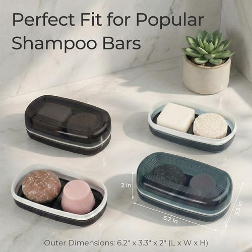 AIMAIAIMAI Shampoo Bar Holder Travel Case for Two Bars – Compatible with Kitsch Solid Shampoo & Conditioner Bars, Large Soap Container for Bathroom or Travel (Blue Style A-Large)
