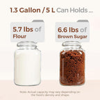 ComSaf 5L (1.3 Gal) Square Glass Rice Containers - Thick Food-Grade Glass Storage Jars with Airtight Hinged Lids & Reusable Labels - Perfect for Flour, Sugar, Pasta, Beans & Dry Goods, Set of 2