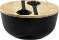 ECOWAY Bamboo Fiber Salad Bowl with Lid & Servers, 4Qt, Melamine Salad Serving Bowls Set with Bamboo Lid, Salad Mixing Bowl with Spoon Fork for Fruits Vegetables and Pasta (Black, 9.8inch)