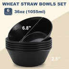 Wrova Wheat Straw Bowl Sets,6 PCS Unbreakable Cereal Bowl 36 OZ,Microwave and Dishwasher Safe Bowls,Soup Bowl Sets BPA Free Apartment Bowl for Serving Cereal,Oatmeal and Salad (Black)