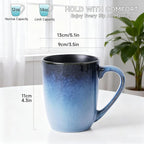MONITO 14 OZ Coffee Mugs Set of 4, Large Ceramic Blue Coffee Mugs Set with handle for Tea/Latte/Milk/Cocoa, Funny Tea Cups for Office and Home, Engagement Gifts. (Ice-snow Blue)