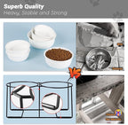 Ceramic Elevated Dog Bowl Set - Raised Double Feeding Bowls with Metal Stand - Pet Dishes for Medium and Large Dogs - 3.5 Cups - 54 fl oz - Matte White