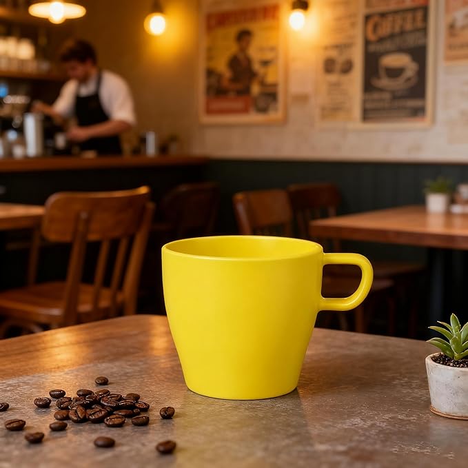 10 oz Coffee cups Eco-Friendly, Shatter-Resistant Mug with Hanging Ears | Thickened Porcelain-Like Material | Suitable for Both Commercial and Home use(6-pack) (Yellow)