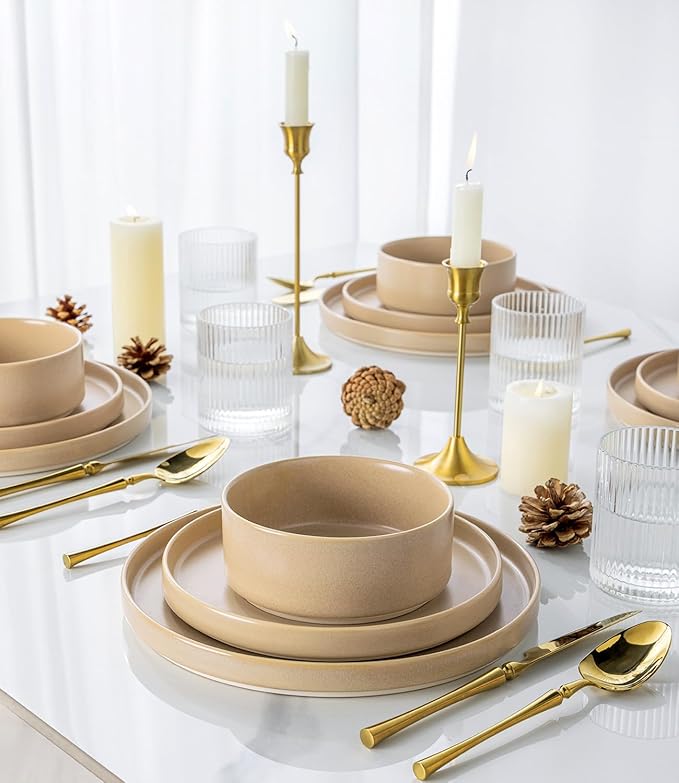 TheTerra Ceramic Dinnerware Sets for 6, 18 Pieces Porcelain Lightweight Plates and Bowls Sets, Scratch Resistant Dish Set, Oven & Microwave & Dishwasher Safe, Ivory Cream