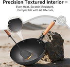 WANGYUANJI 11.8" High Purity Iron Wok Pan,Flat Bottom Stir Fry Pan for Electric,Induction & Gas Stoves,No Chemical Coating Carbon Steel Alternative,Traditional Hand-Hammered Skillet for Cooking