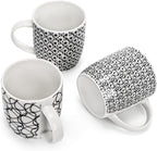 Okllen 6 Pack 11.5 Oz Coffee Mugs Geometric Textured, Ceramic Coffee Mugs Stylish Tea Cup Mugs Set Gift for Latte, Cappuccino, Milk, Water, Cocoa, Cereal, Black and White