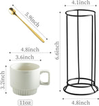 Miamolo Coffee Mugs Set of 4, Stackable Coffee Cups with Holder Spoons 11oz Ceramic Espresso Cup for Cappuccino Latte Tea Drinks, Dishwasher & Microwave Safe, White