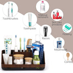 GFWARE Wood Toothbrush Holders for Bathrooms Countertop Organizer - Detachable 7 Slots Kid Bathroom Decor and Accessories, Wooden Bathroom Sink Storage Organization, Caddy, Tray, Brown