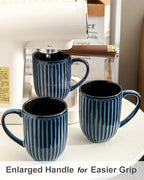 HASENSE 16 oz Ceramic Coffee Mugs Set of 4, Ribbed Navy Blue Coffee & Tea Cups, Dishwasher & Microwave Safe, Ideal for Housewarming & Wedding Gifts