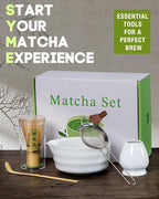 White Matcha Whisk Set - 5PCS Matcha Set Includes 17OZ Chawan with Spout, Bamboo Chasen Whisk with Ceramic Holder, Mat cha Scoop and Stainless Sifter, Matcha Kit for Ceremony, Gift for Matcha Lovers