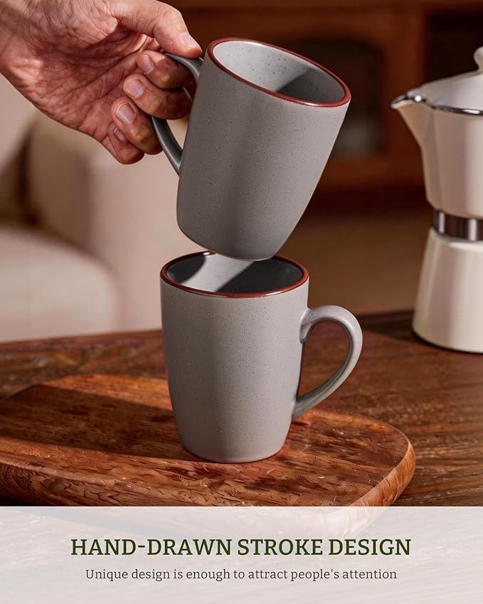 famiware Venus Coffee Mugs for 4, 12 oz Mug Set, Dringking Cup with Handle for Coffee, Tea, Cocoa, Milk, Dark Grey