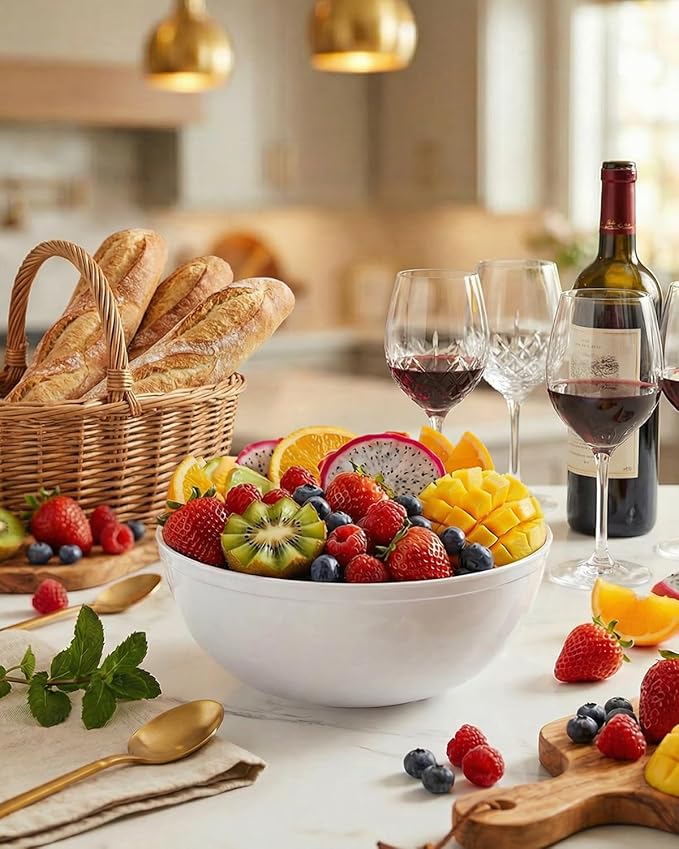 bUCLA 50 Pack White Plastic Serving Bowls - 24oz Disposable Bowls for Salad, Cereal, Dessert, Fruit & Chip - Ideal for Wedding & Party