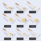 Gold Kitchen Utensils Set, 9 PCS Stainless Steel Cooking Utensils with Wood Handle, Solid and Slotted Spoon, Fork, Spatula, Ladle, Skimmer, Slotted Tunner, Spaghetti and Large Spoon