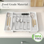Lifewit Silverware Drawer Organizer, Expandable Utensil Tray for Kitchen, BPA Free Flatware and Cutlery Holder, Adjustable Plastic Storage for Spoons Forks Knives, 10.9"-17.5" x 13.7", White