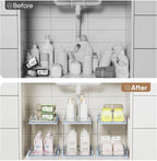 3 Pack Bathroom Organizers and Storage - Multi-Purpose,2-Tier Clear Pull Out Organization for Bathroom,Under Sink,Kitchen,Vanity,Countertop,Cabinet,Pantry & Medicine Cabinet,Blue